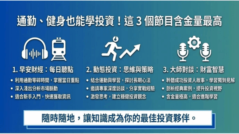 搜尋 「投資理財 podcast」，排行榜上的節目非常多。為了不讓你聽到睡著，也不想讓你聽到無效的閒聊，我幫你精選了 3 個台灣公認 「含金量最高」 且 「觀點最犀利」 的優質節目。