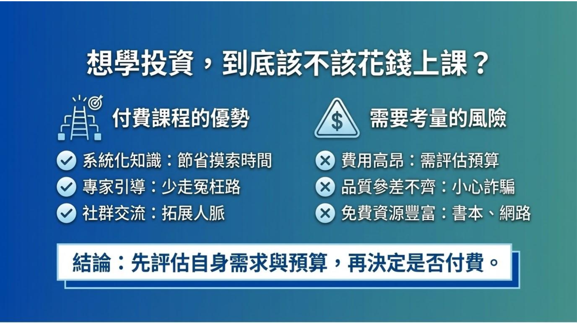 想學投資,到底該不該花錢上課?