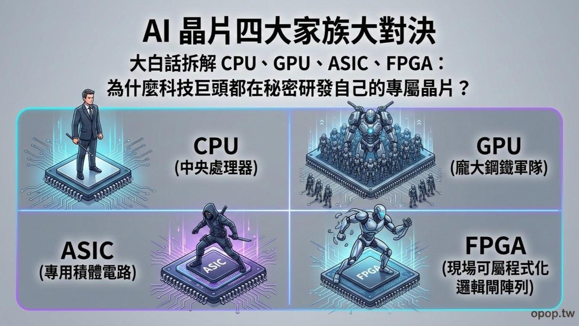 【AI 大白話二】CPU、GPU、ASIC、FPGA 有什麼差?一表看懂 AI 晶片的四大家族